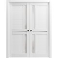 Sartodoors Sliding French Dbl Pocket Doors 60 x 84in, White Silk W/ Frosted Glass, Kit Trims Rail Hardware VEREGIO7288DP-WS-6084